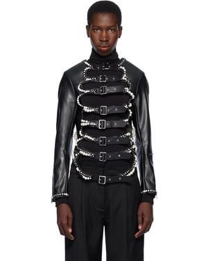 Noir Kei Ninomiya Faux-Pearl Embellished Faux-Leather Jacket - Black