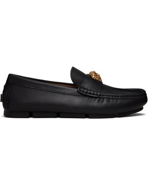 Versace ブラック 'La Medusa' レザー ドライビングシューズ