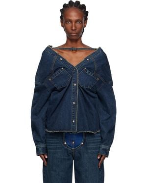 Pushbutton Haut Bleu Marine En Denim À Sangle