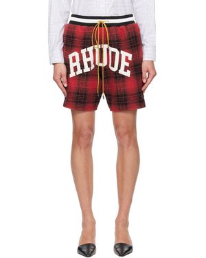 Rhude Short Court Rouge Et Noir En Flanelle À Logo De Style Collégial