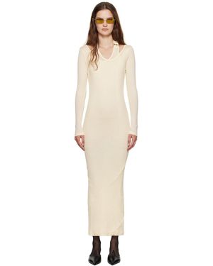 Jean Paul Gaultier Off- Ribbed Twisted Double Layer Piercing Midi Dress - Black