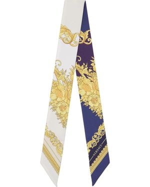Versace Foulard Bleu Marine Et Blanc Cassé En Sergé De Soie - Multicolore