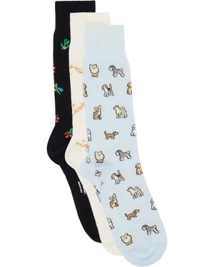 Paul Smith Three-Pack Printed-Graphic Socks - White