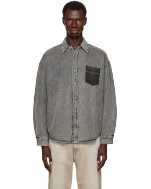 Alexander Wang Button Down Shadow Pocket Graphic Shirt - Grey