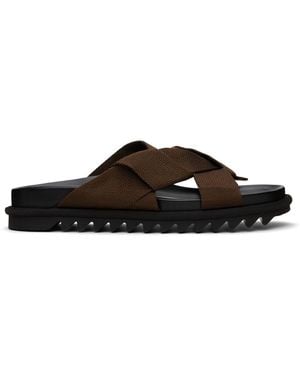 Dries Van Noten ブラウン クリスクロス サンダル - ブラック