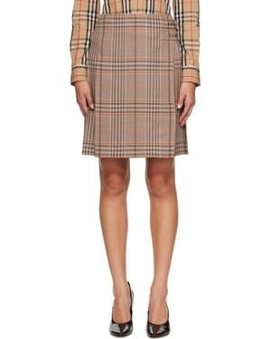 Burberry Check Wool Kilt Midi Skirt - Brown