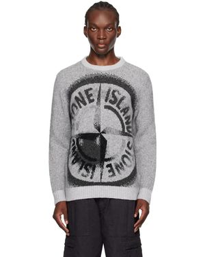 Stone Island グレー ジャカード ロゴ セーター - ブラック