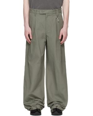 Reese Cooper Khaki Cotton Ripstop Pleated Trousers - Brown