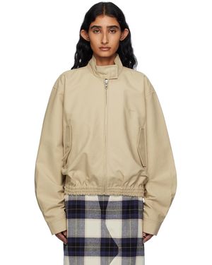 Pushbutton Stand Collar Blouson Jacket - Natural