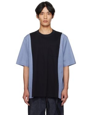 Sacai ネイビー ポプリン＆コットンジャージ Tシャツ - ブルー