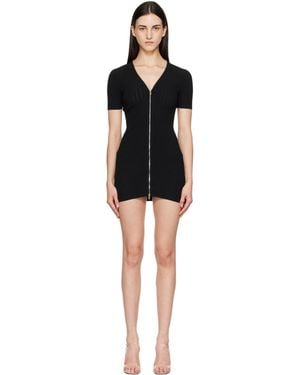 Alexander Wang V-Neck Short Sleeve Pointelle Zip Minidress - Black