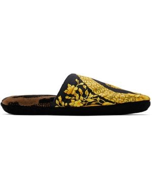 Versace ブラック＆イエロー I Heart Baroque スリッパ