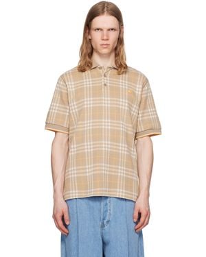Burberry ベージュ チェック コットン ポロシャツ - ブルー