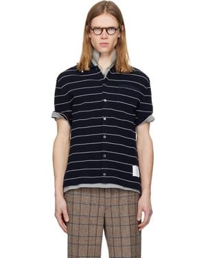 Thom Browne Textured Stripe Short Sleeve Shirt - Black