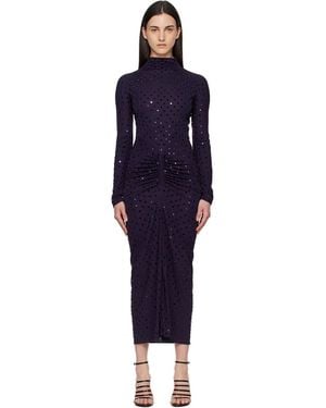 Alaïa Draped Fluid Strass Jersey Maxi Dress - Blue
