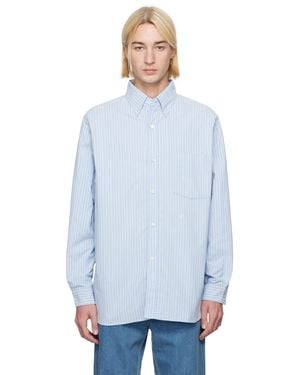 Nanamica Button Down Stripe Wind Shirt - Blue