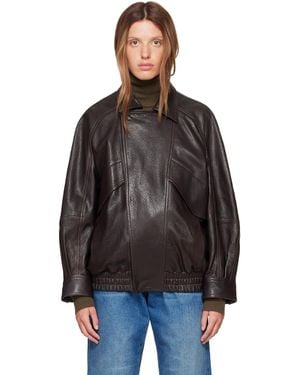 Nour Hammour Rafe Sculptural Leather Bomber Jacket - Black