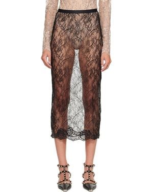 Valentino Lace Midi Skirt - Brown