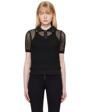 RECTO. ブラック ネット クロップド ニットポロシャツ
