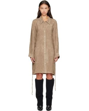 R13 Khaki Drop Neck Shirt Midi Dress - Natural
