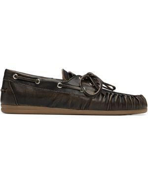 Alohas Rowan Vintage Effect Leather Boat Shoes - Black
