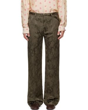 Dries Van Noten Khaki Belted Floral Jacquard Pants - Green