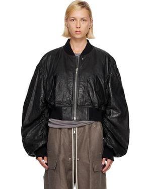 Rick Owens Blouson Aviateur Écourté Secchia Noir En Cuir