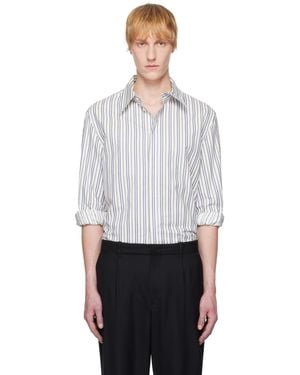 Marine Serre オフホワイト＆ネイビー Regenerated Striped Poplin ボタンアップシャツ - ブラック