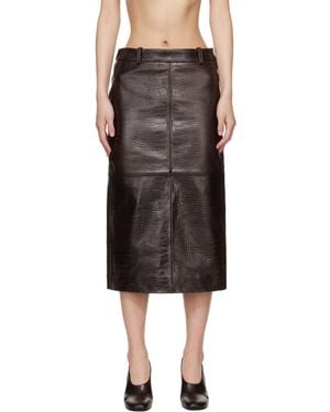 Frankie Shop Taney Pencil Croc Leather Midi Skirt - Black