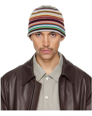 Paul Smith Bonnet Multicolore En Laine Mérinos À Rayures Emblématiques - Marron