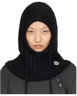 Moncler Passe-Montagne Noir En Tricot Câblé D'Alpaga Et Laine