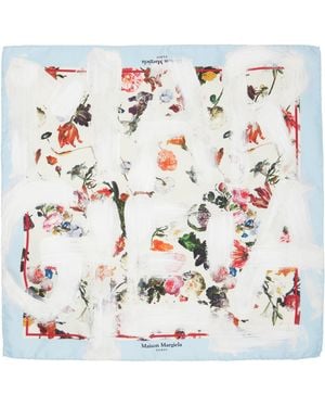 Maison Margiela Printed Silk Foulard Scarf - White