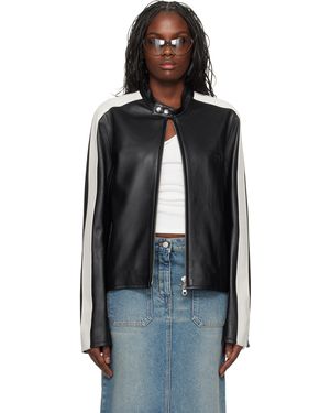 Courreges コントラスト バイカー レザージャケット - ブラック