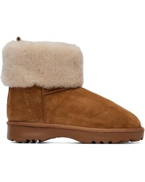 Burberry Tan Check Shearling Flint Ankle Boots - Brown
