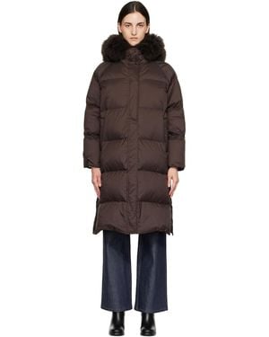 Yves Salomon Waterproof Technical Lambswool Trim Long Down Jacket - Brown