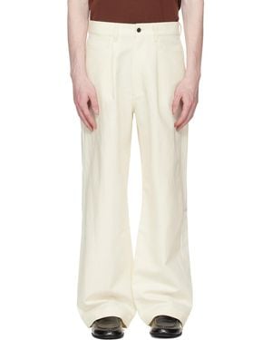 Ssstein Off- Double Weave Cotton One Tuck Wide Trousers - White