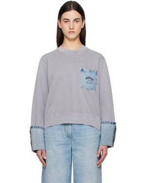 Moschino Cotton Denim Details Sweatshirt - Grey