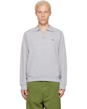 Lacoste Pull Molletonné Gris À Col Montant Et À Demi-Glissière