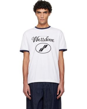 we11done Cursive Logo Fitted Ringer T-Shirt - White