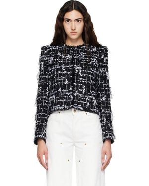 Balmain Cropped Fringed Tweed Jacket - Black