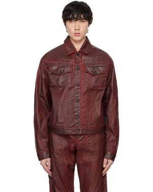 Mugler バーガンディ ワックス デニムジャケット - レッド