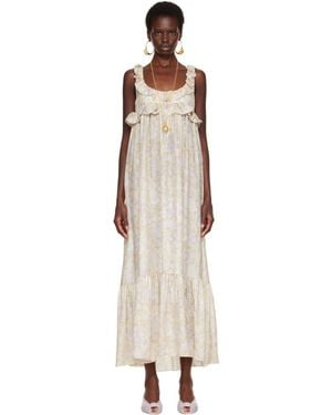 Chloé Painted Flowers Print Silk Charmeuse Maxi Dress - Natural