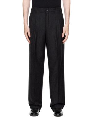 Ami Paris Pantalon Carotte Gris À Rayures En Laine - Noir