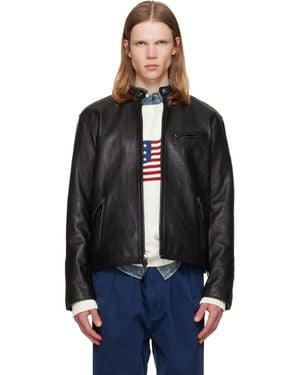 Polo Ralph Lauren 'The Brooklands' Leather Café Racer Jacket - Black
