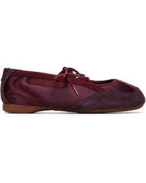 DIESEL Burgundy D-Mile Lace-Up Ballerina Flats - Red