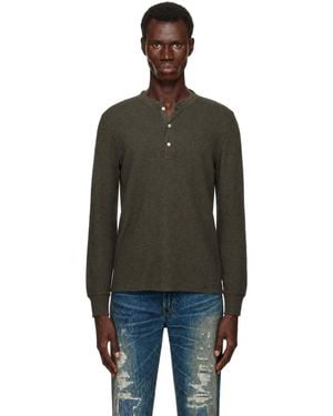 RRL Taupe Waffle-Knit Henley - Green