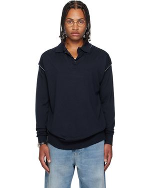 SONIA CARRASCO Knit Double Collar Polo - Black