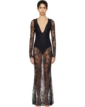 Skims Ultra Fine Lace Plunge Long Maxi Dress - Black