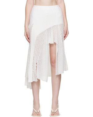 Pushbutton Lace Trim Mermaid Midi Skirt - White
