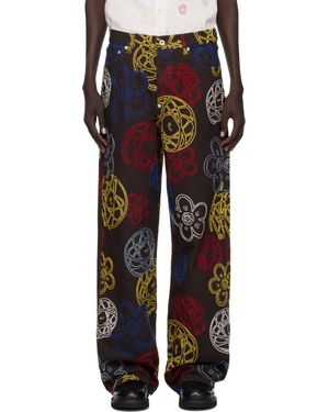 KENZO Pantalon Brun À Motif Graphique Brun Édition Futura 2000 - Noir